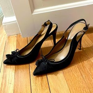 Talbots black suede sling back pumps
